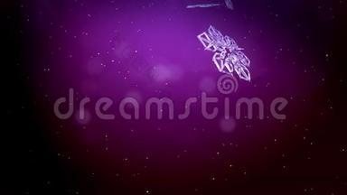 装饰3d雪花落在紫色背景上.. 用作圣诞节、新年贺卡或冬季环境的动画